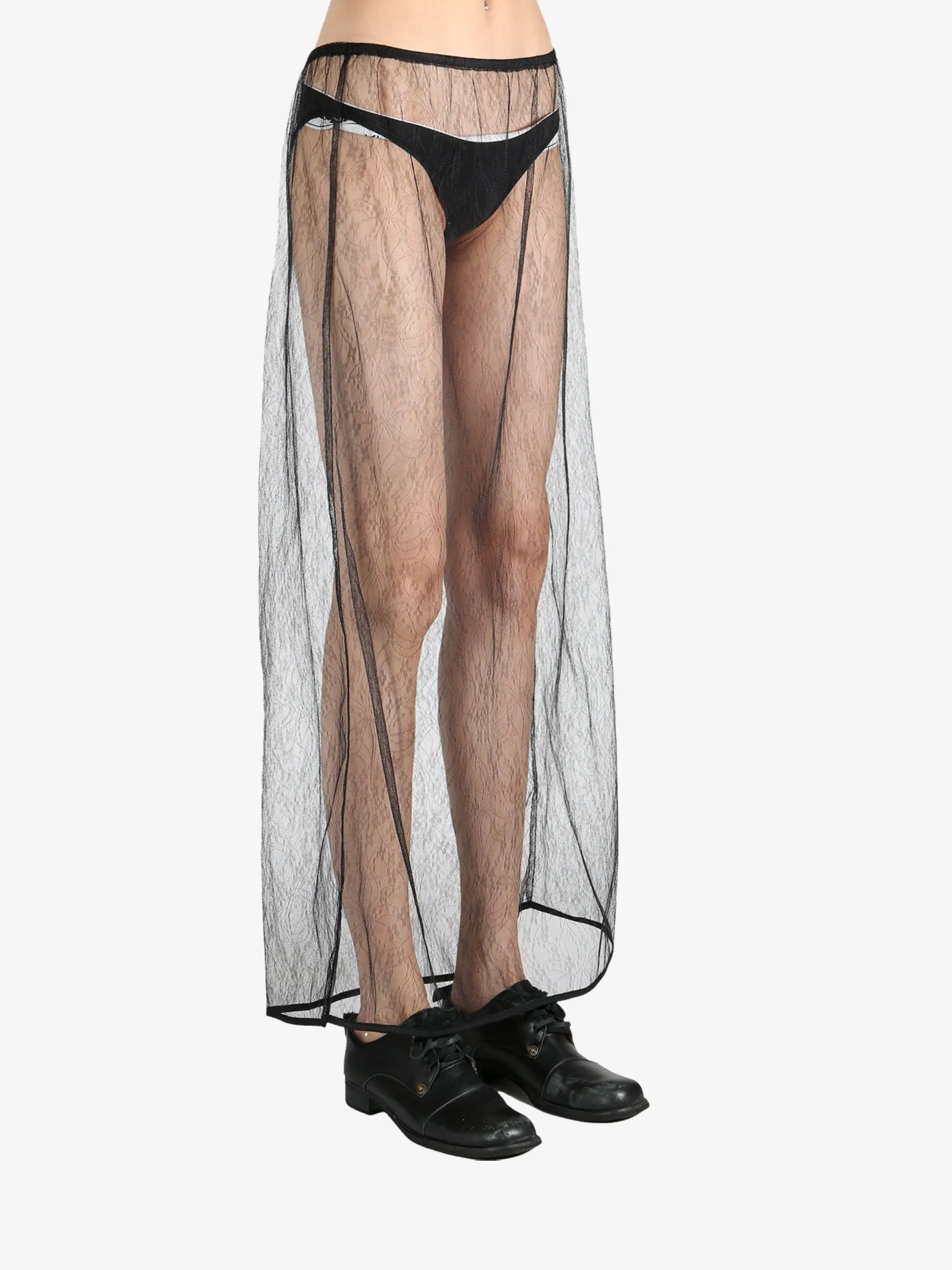 AMOMENTO - Women Sheer Lace Long Skirt