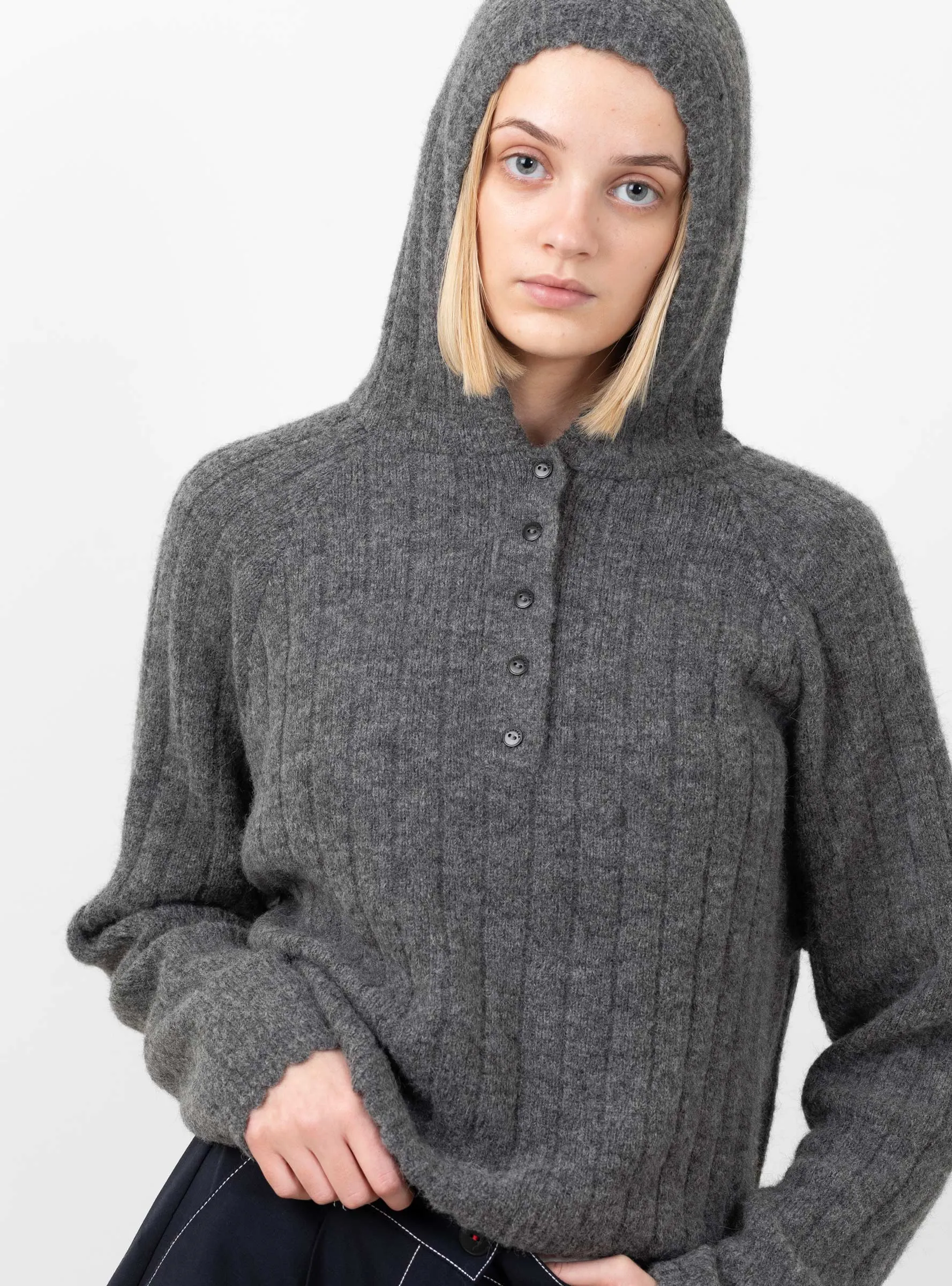 Baby Alpaca Hooded Sweater Grey