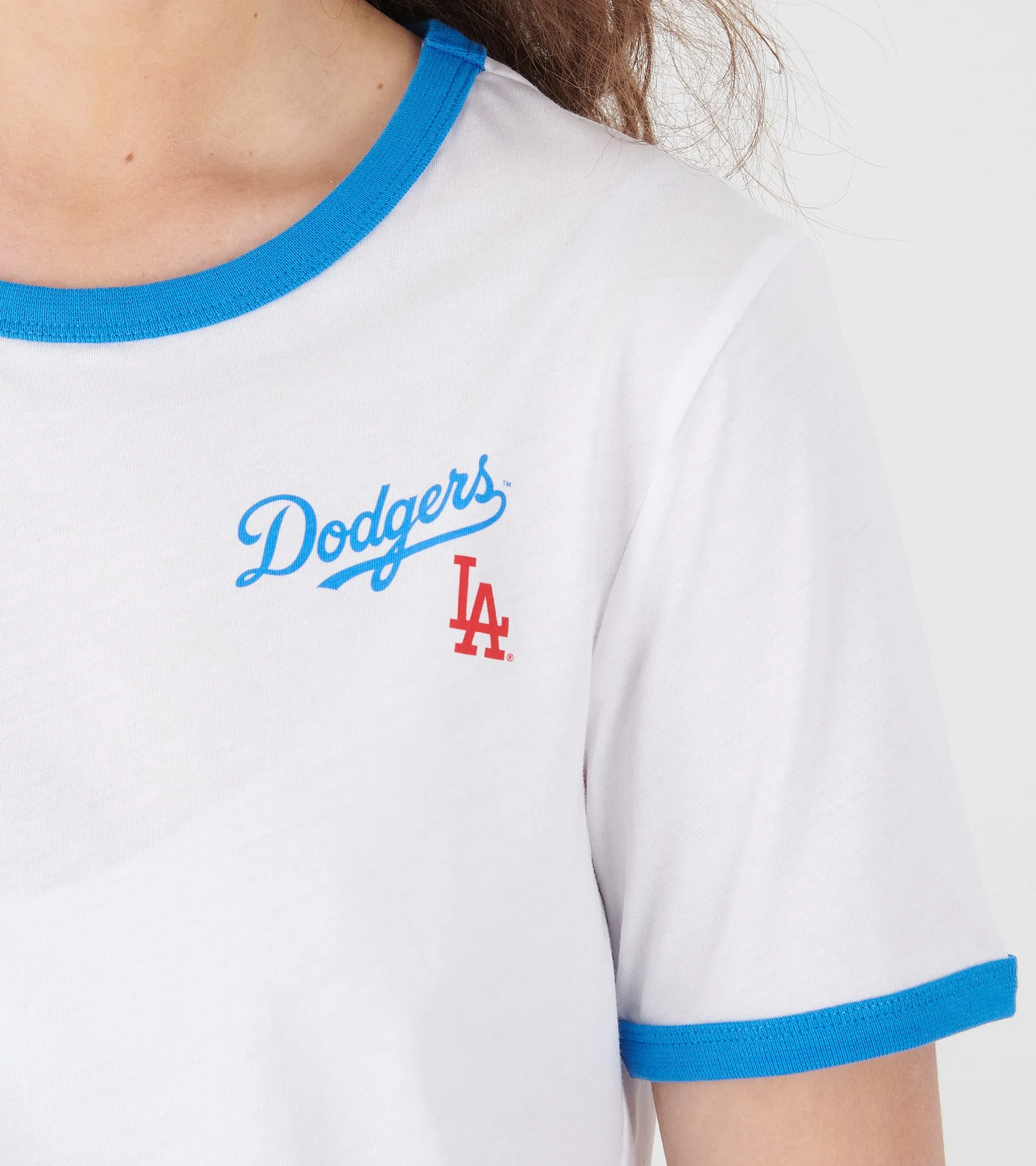 Dodgers Serif Ringer Tee White/Team Blue