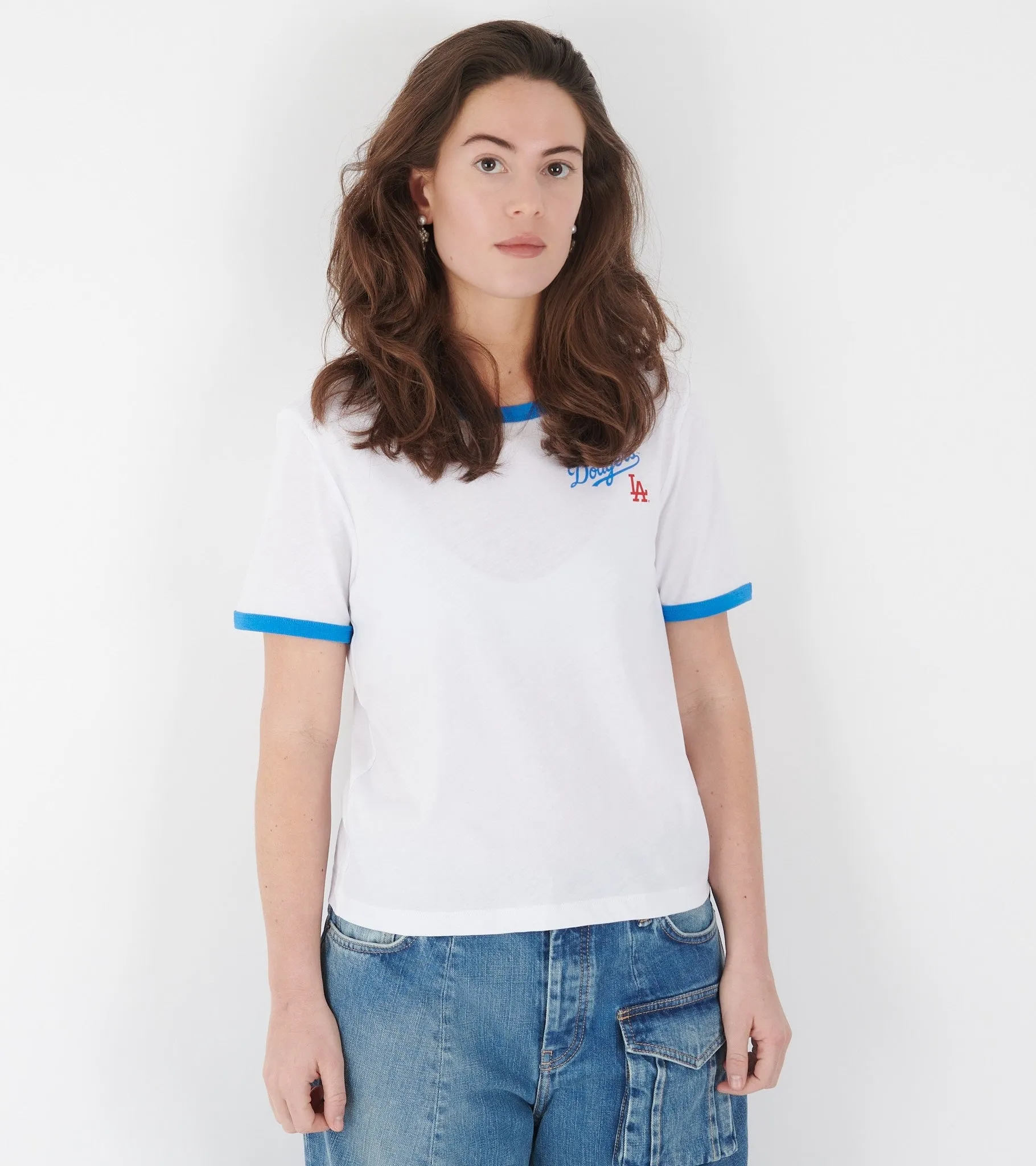 Dodgers Serif Ringer Tee White/Team Blue