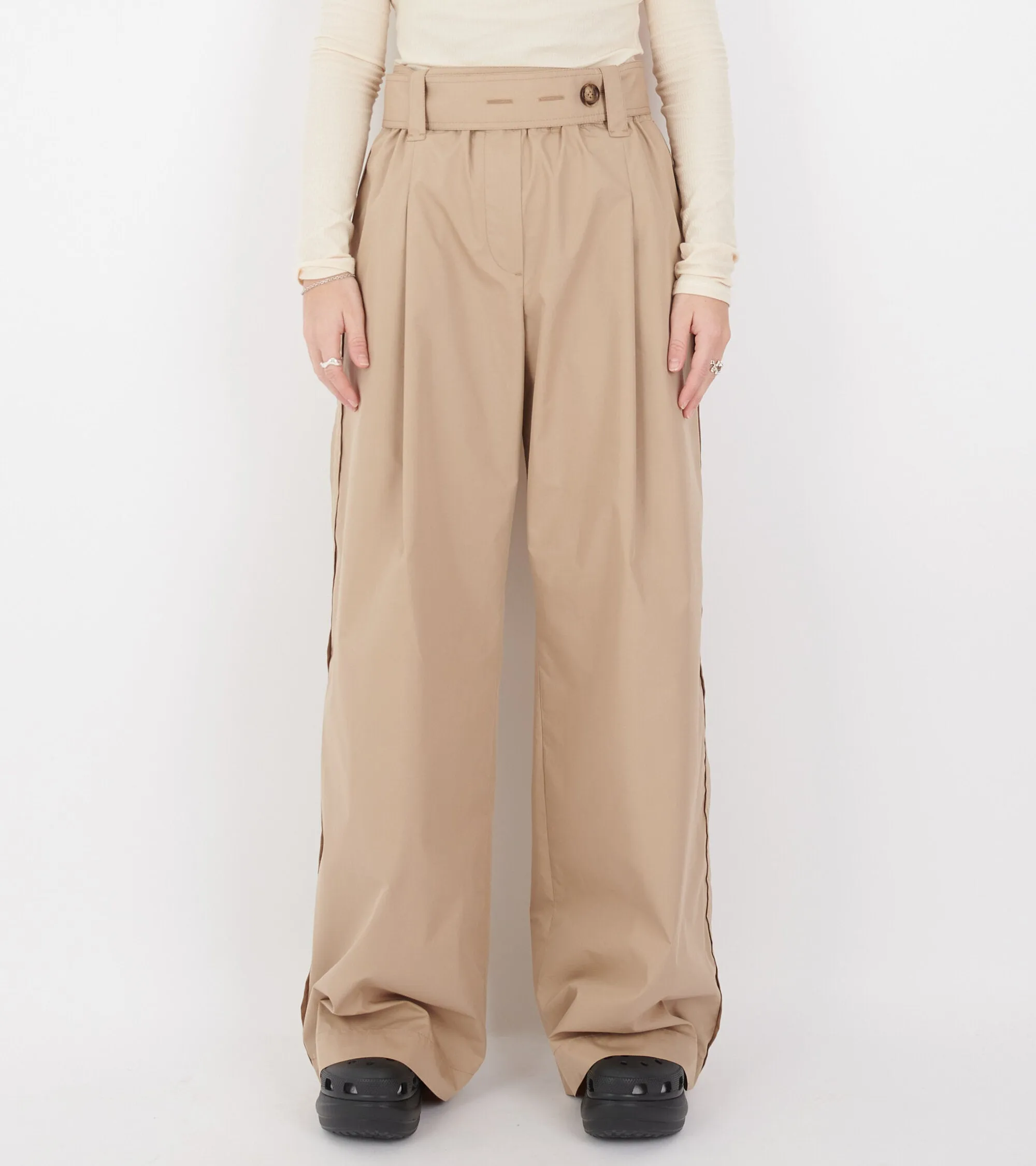 High Waist Relaxed Trousers Beige