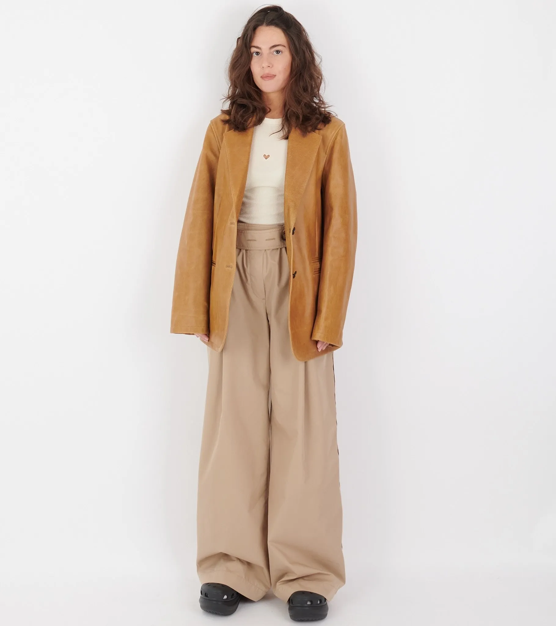 High Waist Relaxed Trousers Beige