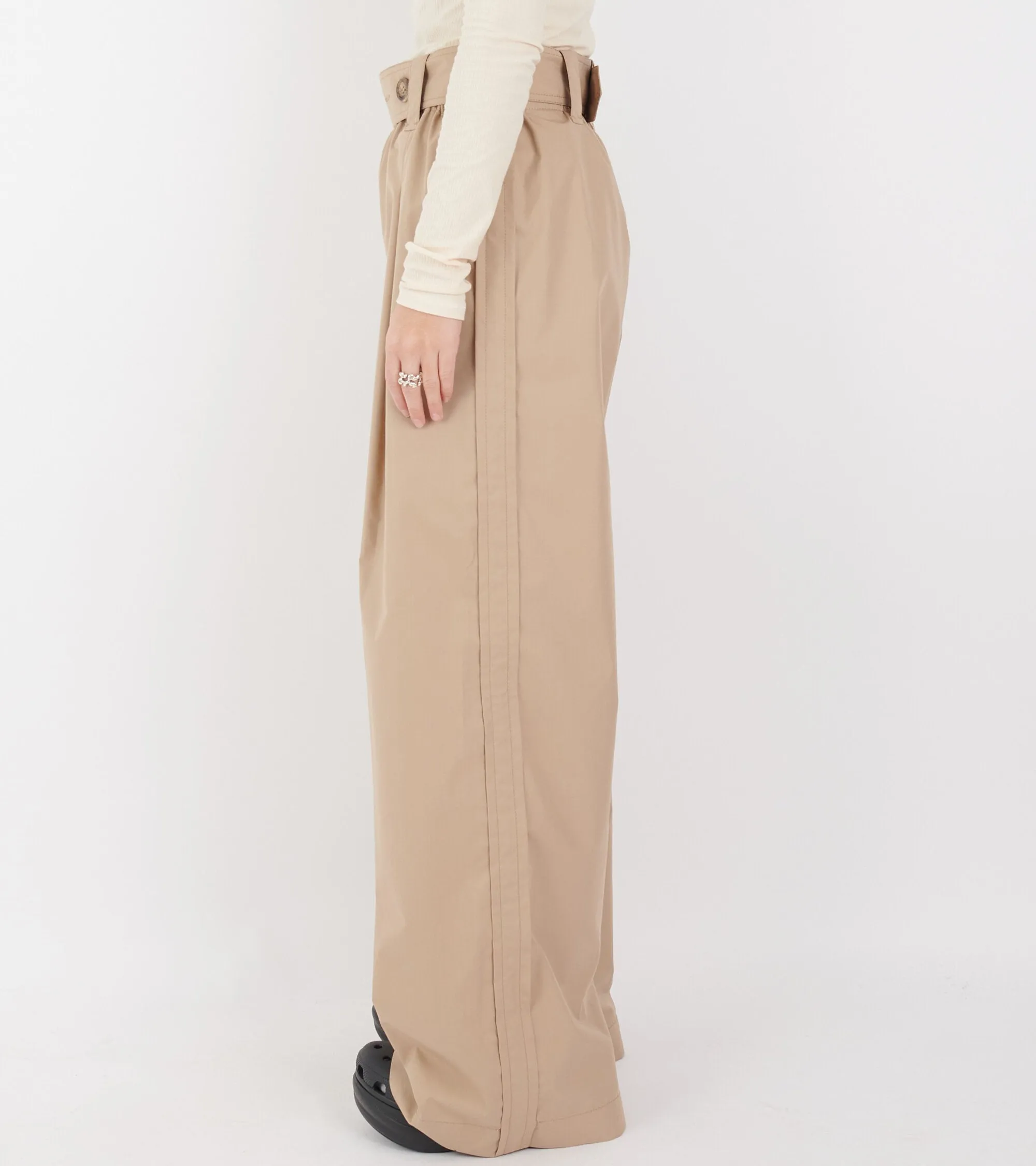 High Waist Relaxed Trousers Beige