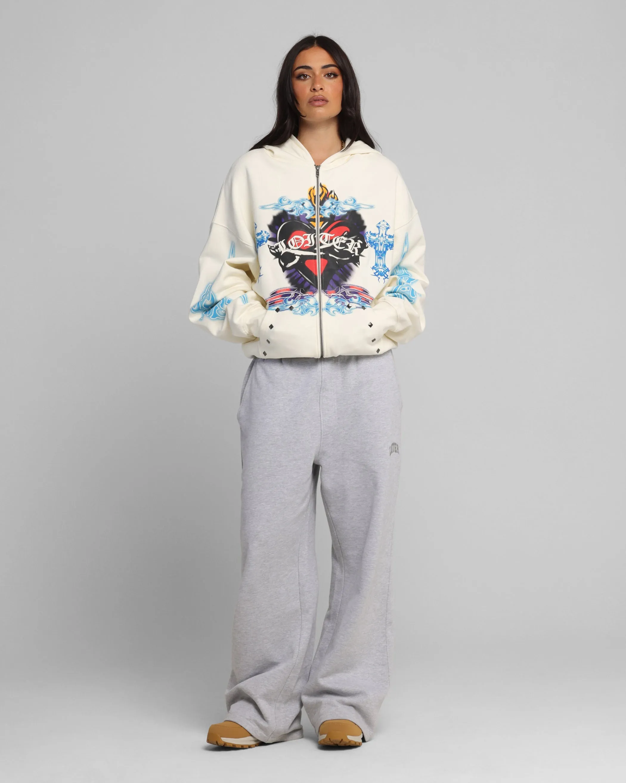 Loiter Hearts Zip Hoodie Off White