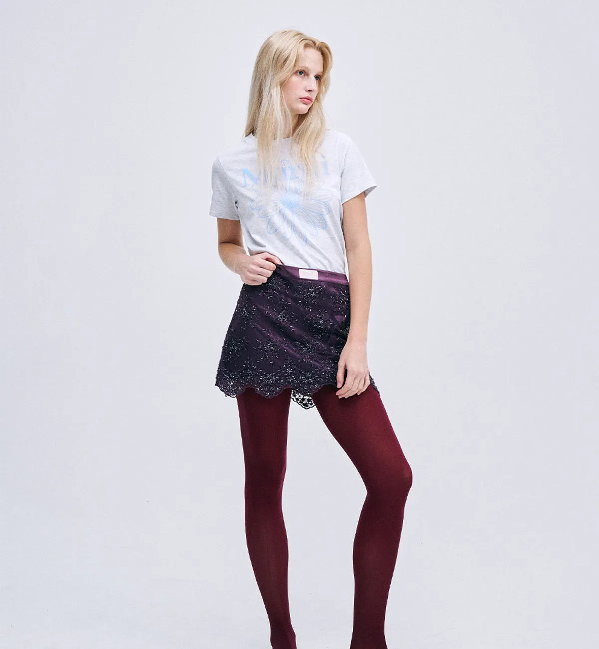 Mardi Mercredi Flower Mardi T-Shirt (Heather Sky)