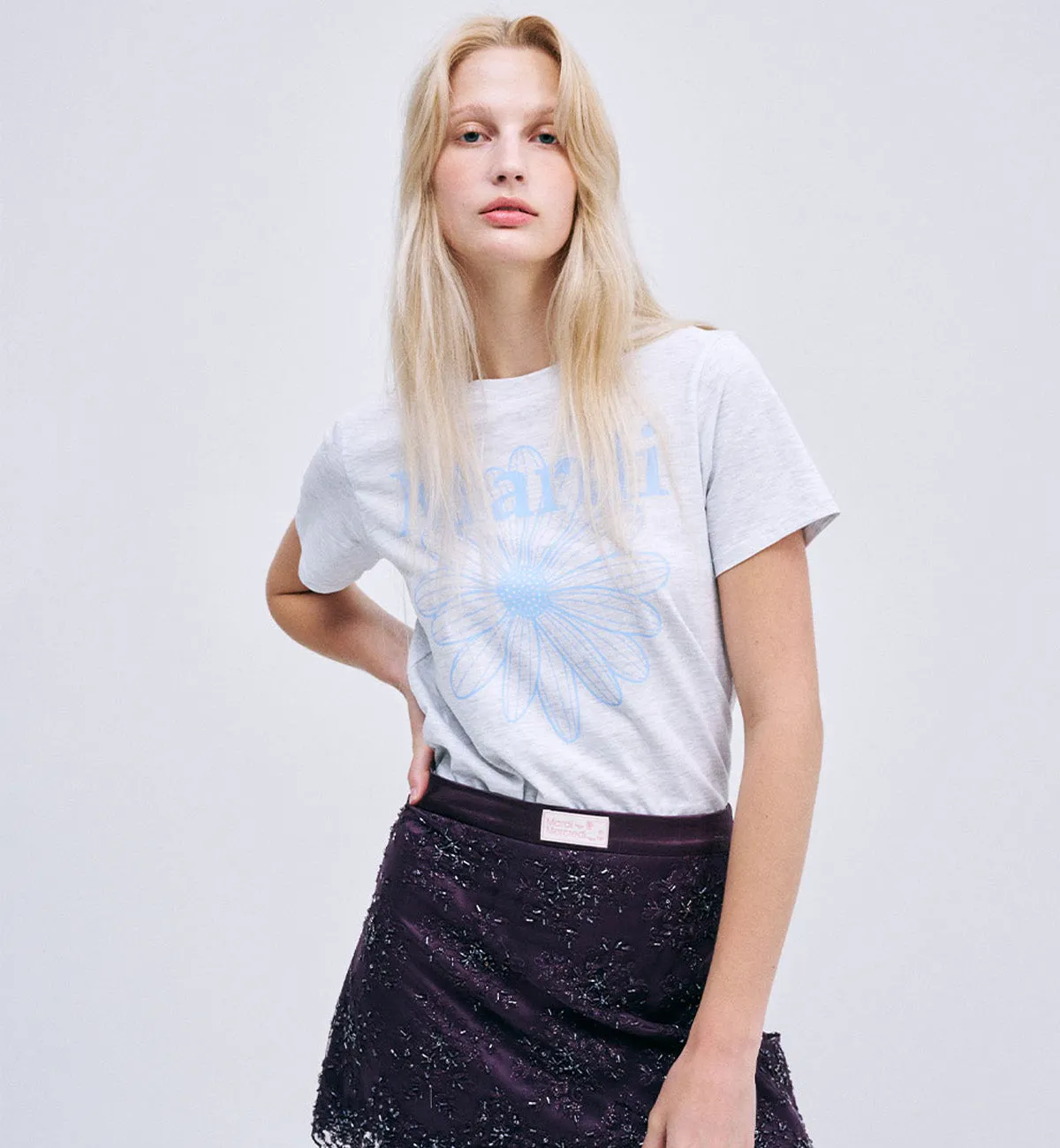 Mardi Mercredi Flower Mardi T-Shirt (Heather Sky)