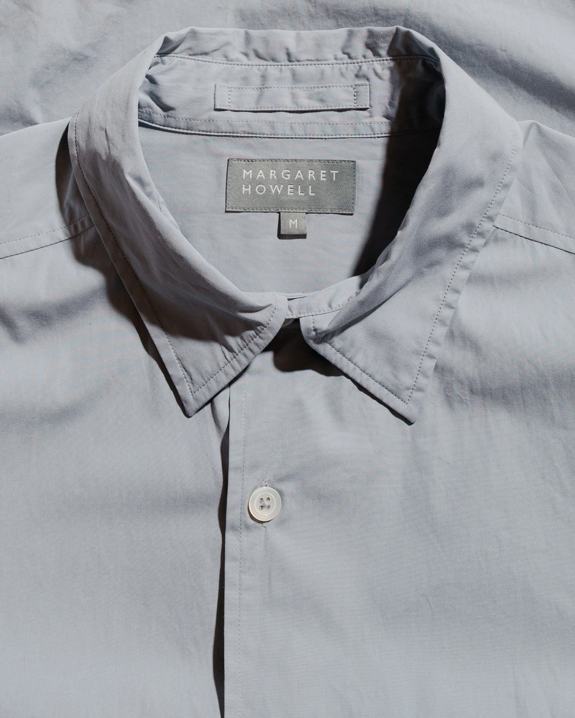 Margaret Howell Short Sleeve Flap Pocket Shirt Compact Cotton Plainweave Pewter