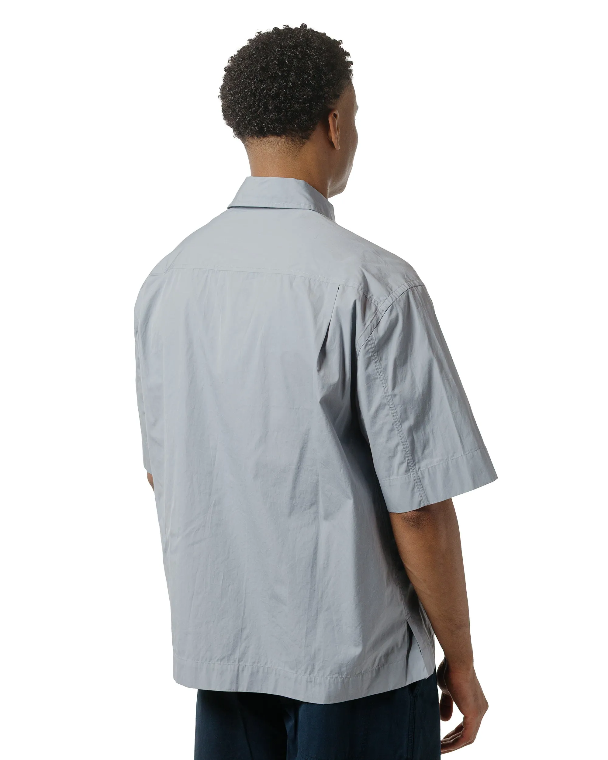 Margaret Howell Short Sleeve Flap Pocket Shirt Compact Cotton Plainweave Pewter