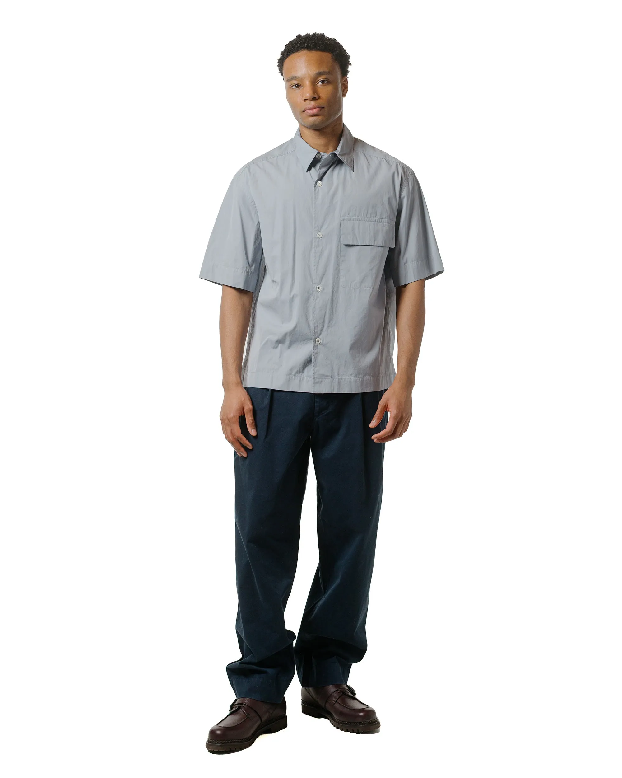 Margaret Howell Short Sleeve Flap Pocket Shirt Compact Cotton Plainweave Pewter