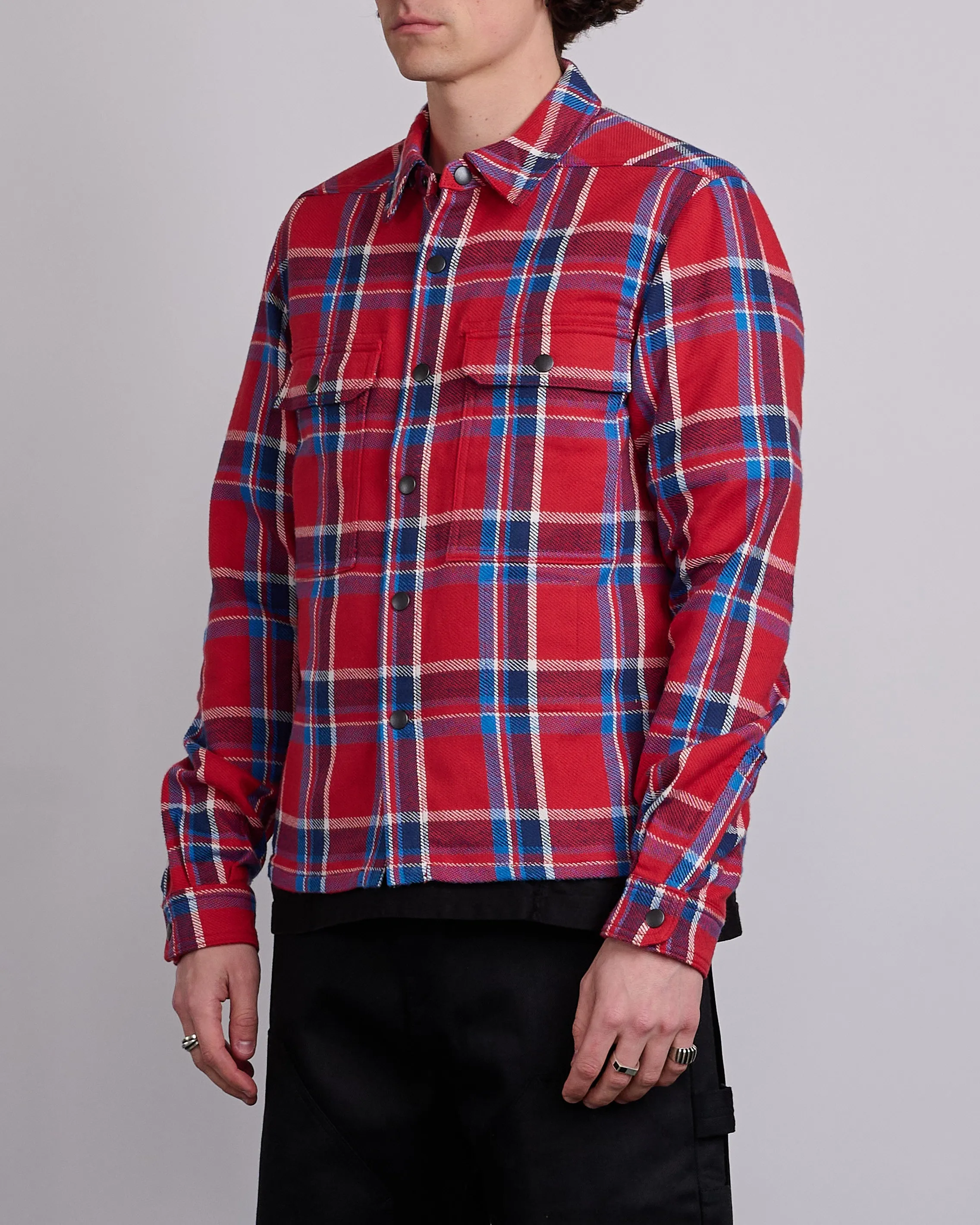 Rick Owens DRKSHDW MIJ Crop Outershirt Brushed Red Plaid