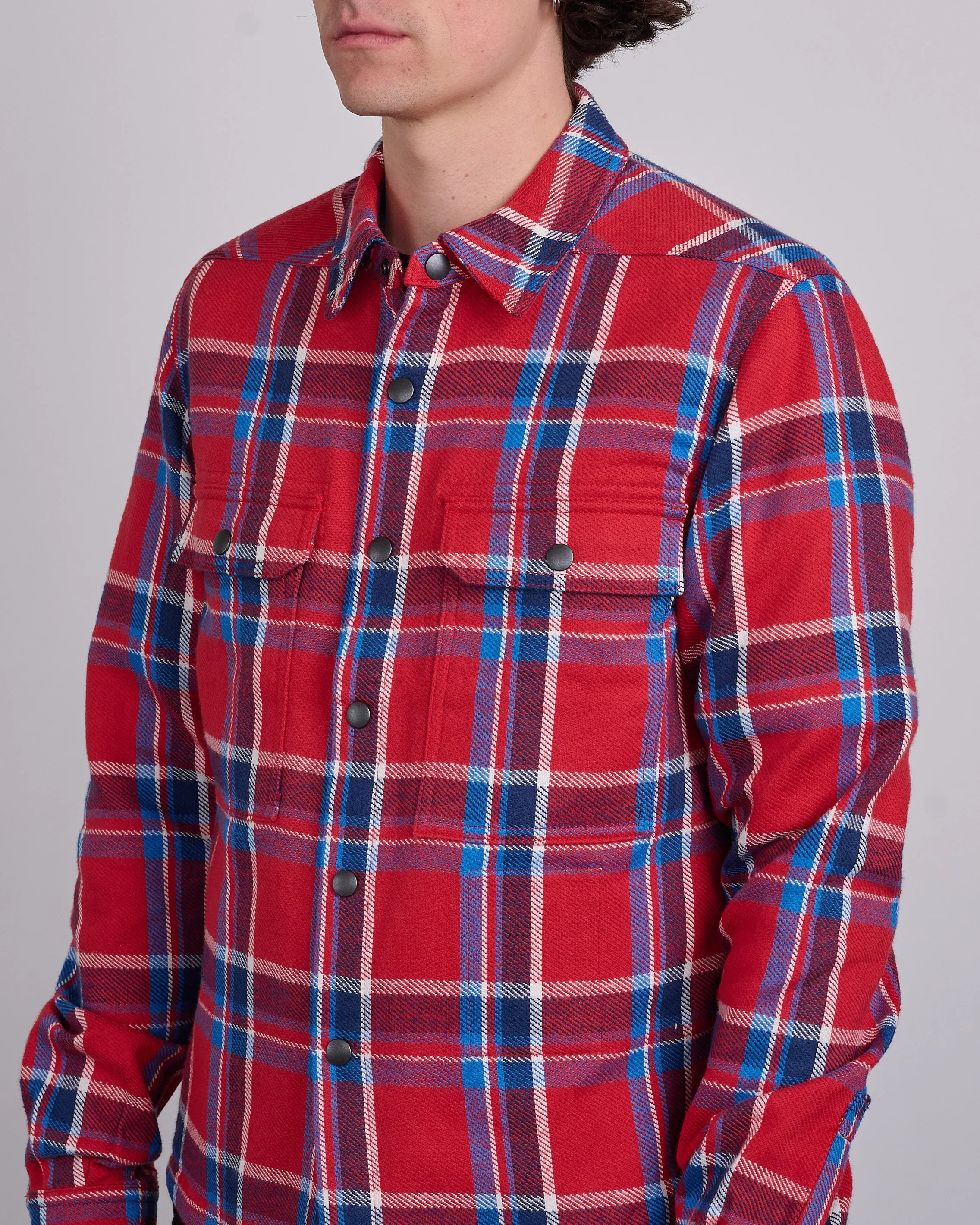 Rick Owens DRKSHDW MIJ Crop Outershirt Brushed Red Plaid