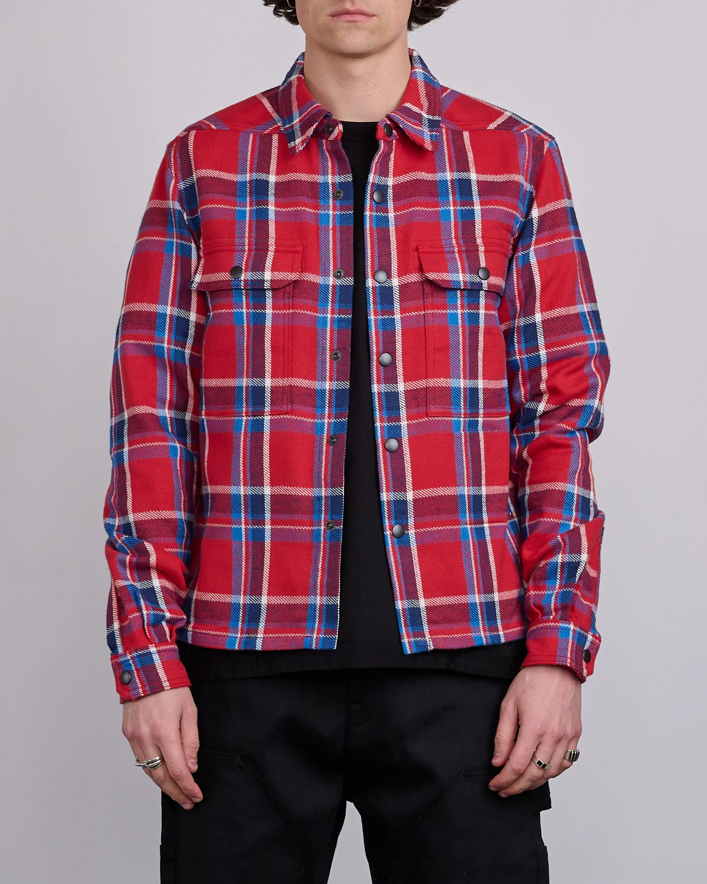 Rick Owens DRKSHDW MIJ Crop Outershirt Brushed Red Plaid