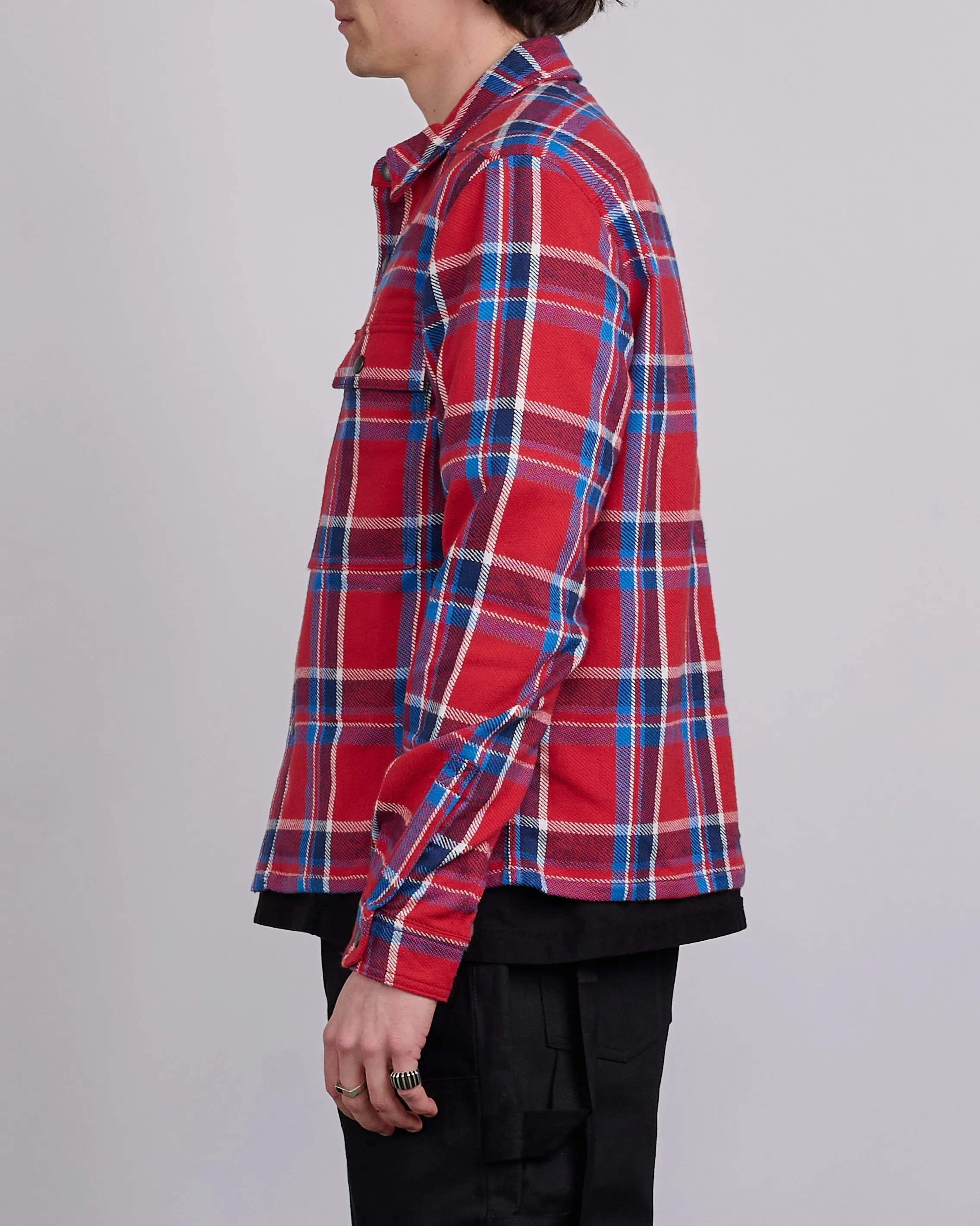 Rick Owens DRKSHDW MIJ Crop Outershirt Brushed Red Plaid
