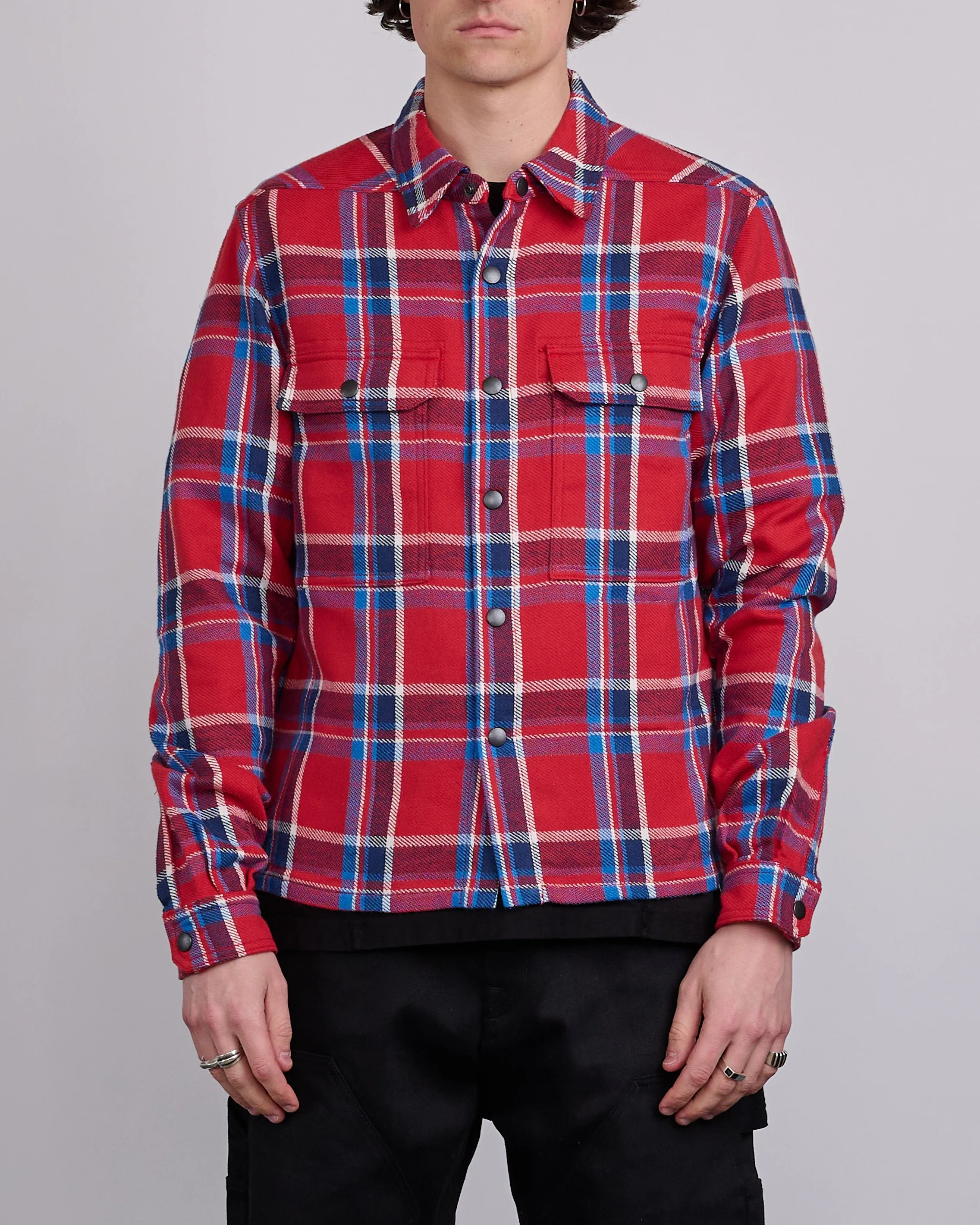 Rick Owens DRKSHDW MIJ Crop Outershirt Brushed Red Plaid