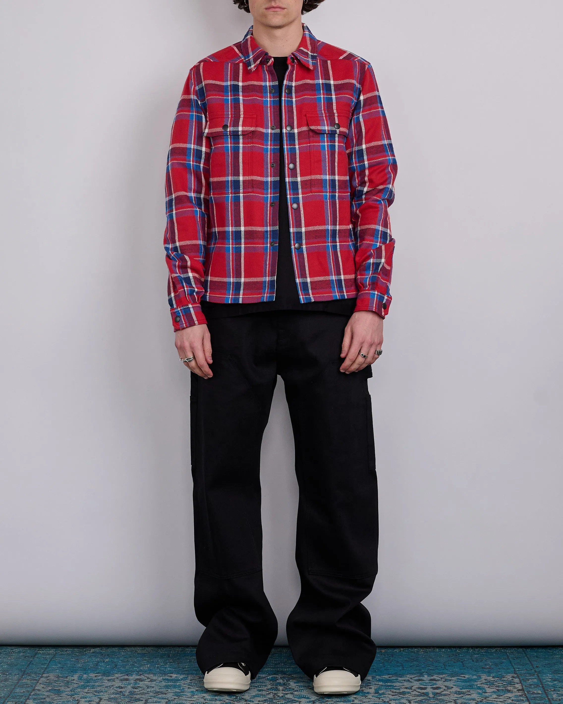 Rick Owens DRKSHDW MIJ Crop Outershirt Brushed Red Plaid