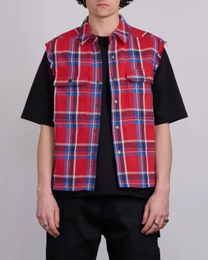 Rick Owens DRKSHDW MIJ Crop Outershrt SL Brshd Red Pld