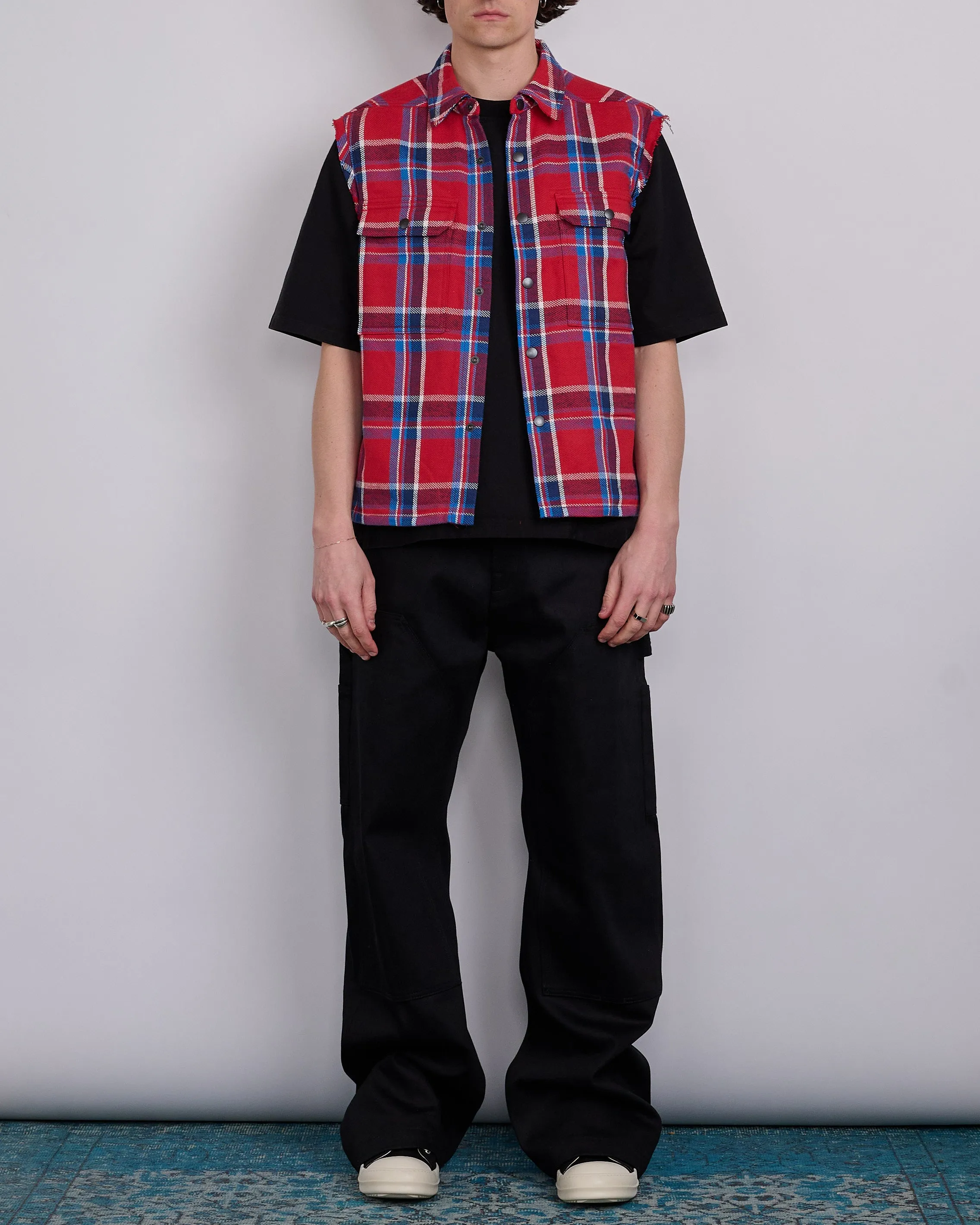 Rick Owens DRKSHDW MIJ Crop Outershrt SL Brshd Red Pld