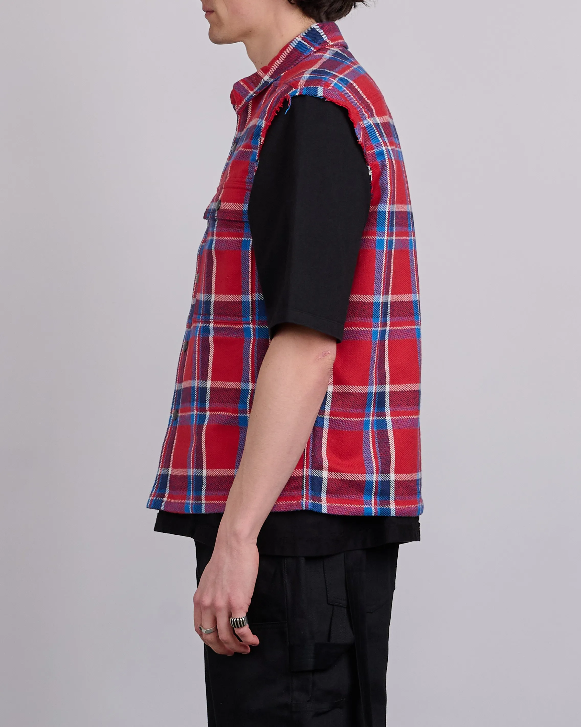 Rick Owens DRKSHDW MIJ Crop Outershrt SL Brshd Red Pld