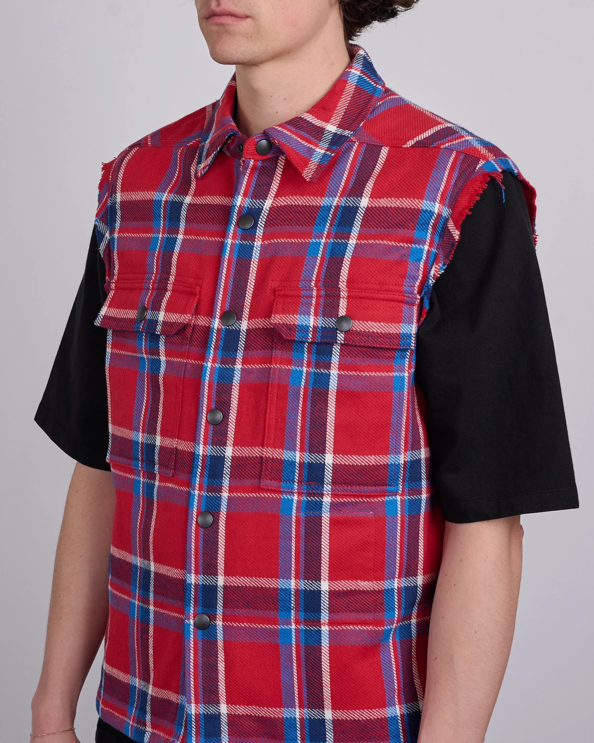 Rick Owens DRKSHDW MIJ Crop Outershrt SL Brshd Red Pld