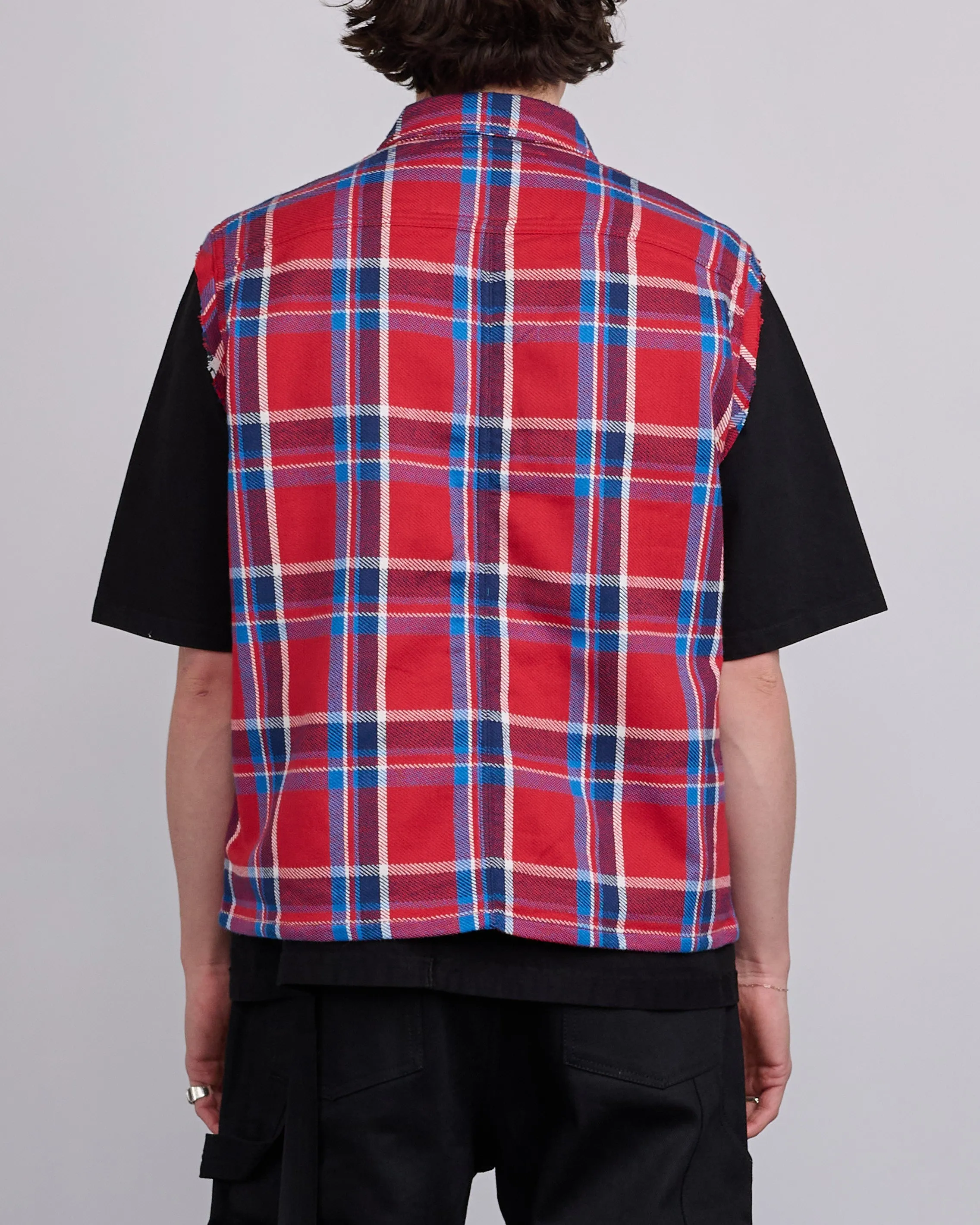 Rick Owens DRKSHDW MIJ Crop Outershrt SL Brshd Red Pld