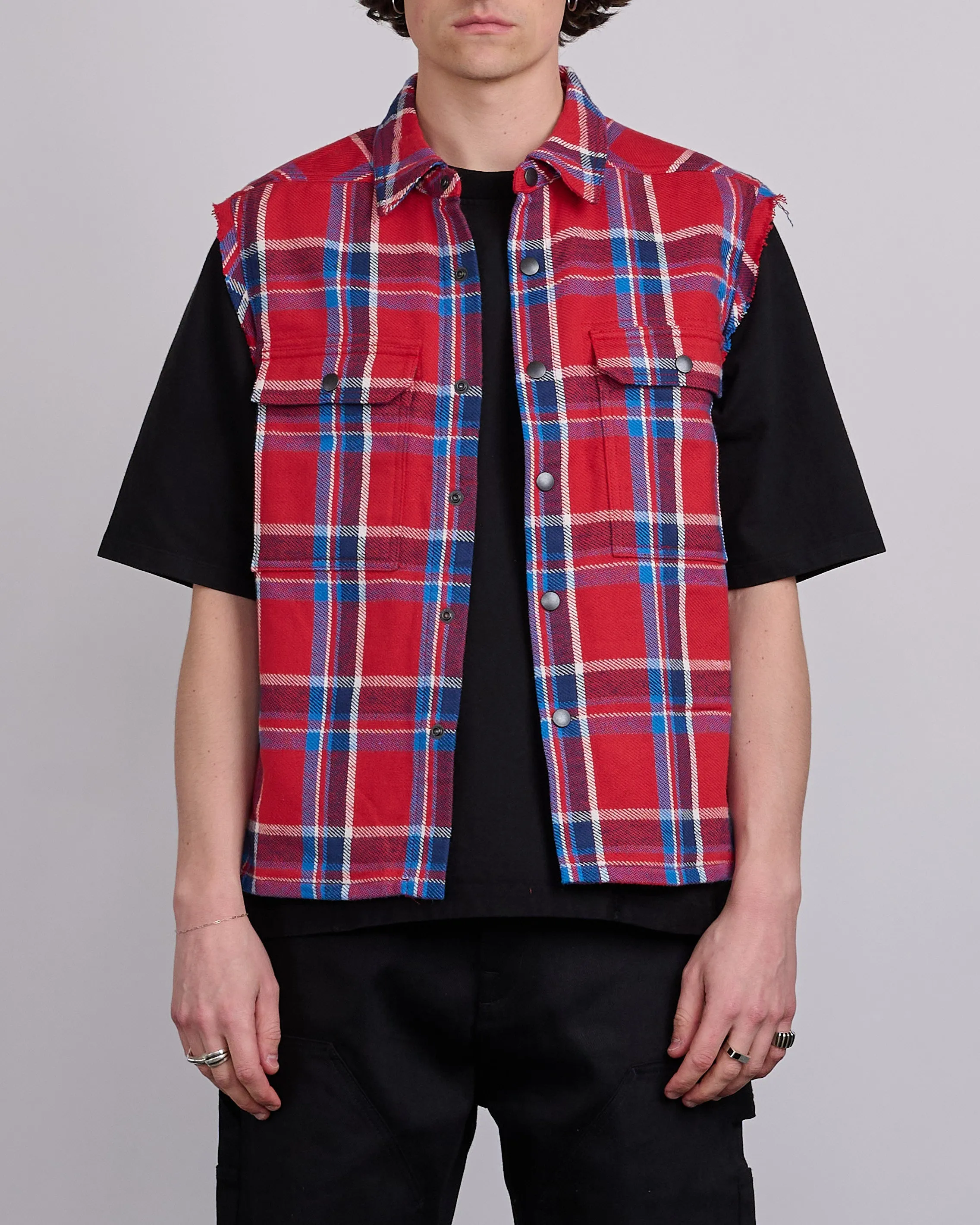 Rick Owens DRKSHDW MIJ Crop Outershrt SL Brshd Red Pld