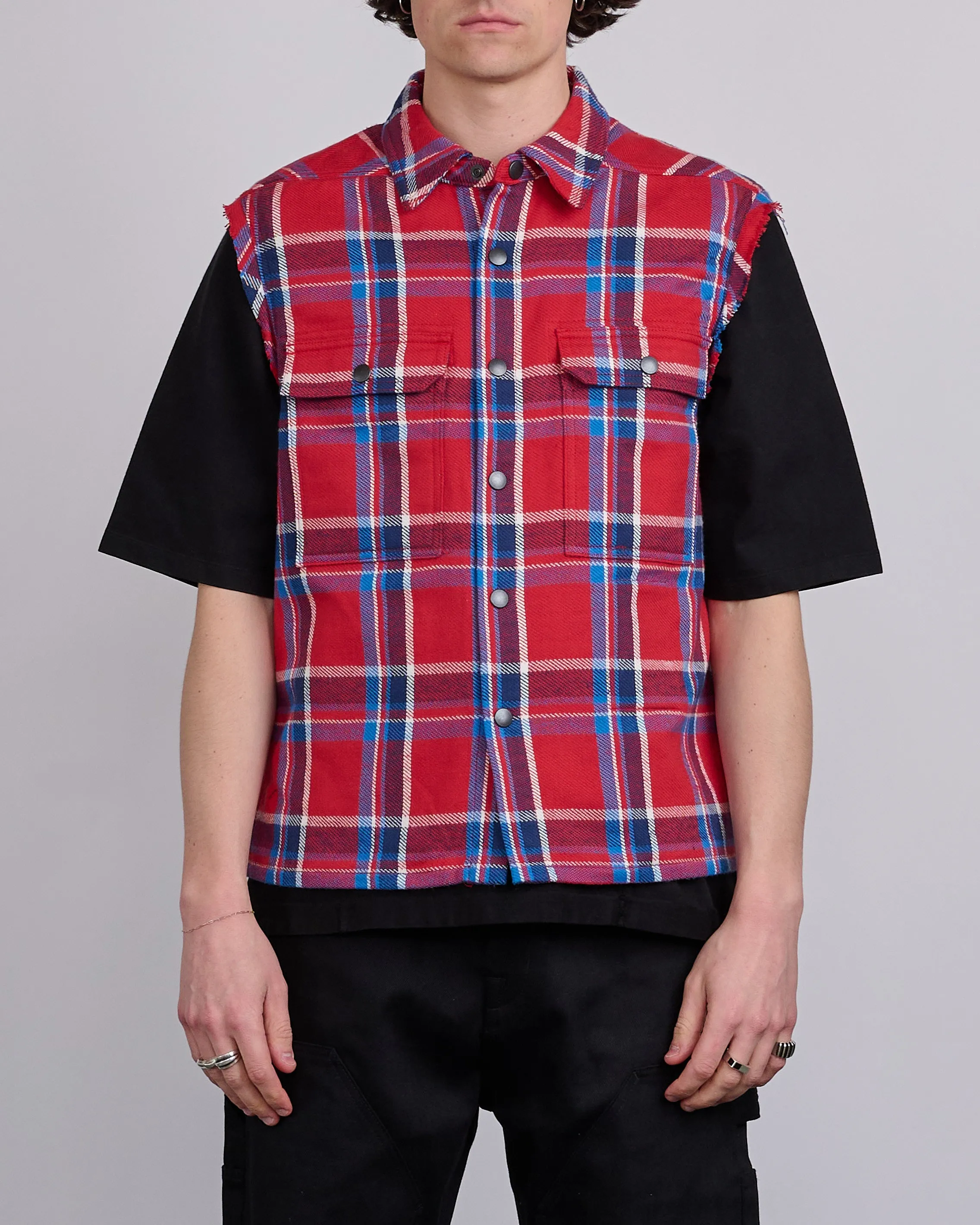 Rick Owens DRKSHDW MIJ Crop Outershrt SL Brshd Red Pld