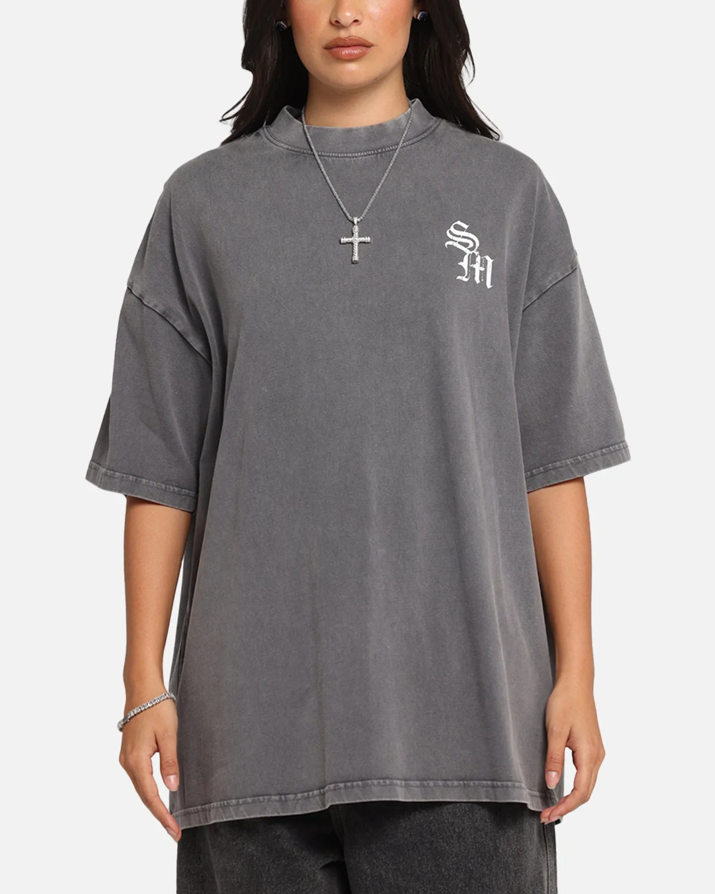 Saint Morta Redemption Mock Neck T-Shirt Washed Charcoal