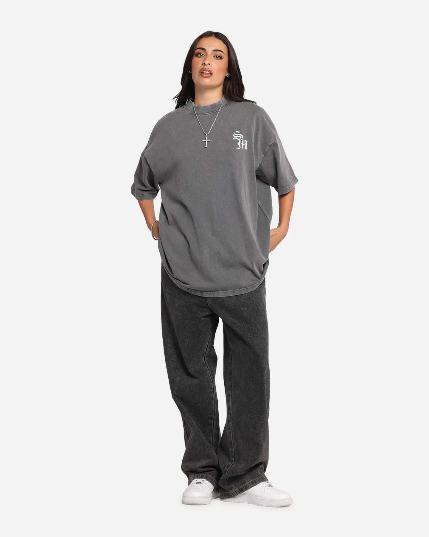 Saint Morta Redemption Mock Neck T-Shirt Washed Charcoal