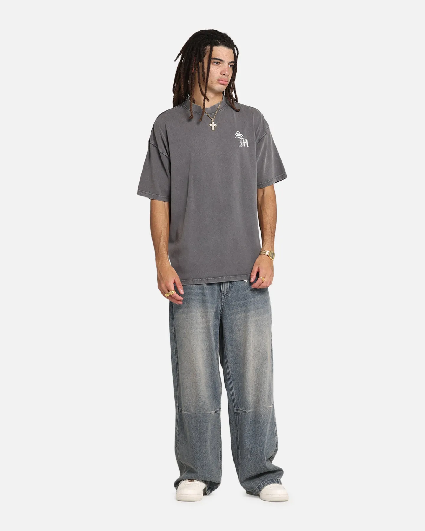Saint Morta Redemption Mock Neck T-Shirt Washed Charcoal