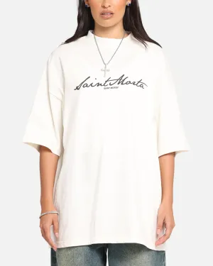 Saint Morta Scripture Mock Neck T-Shirt Off White