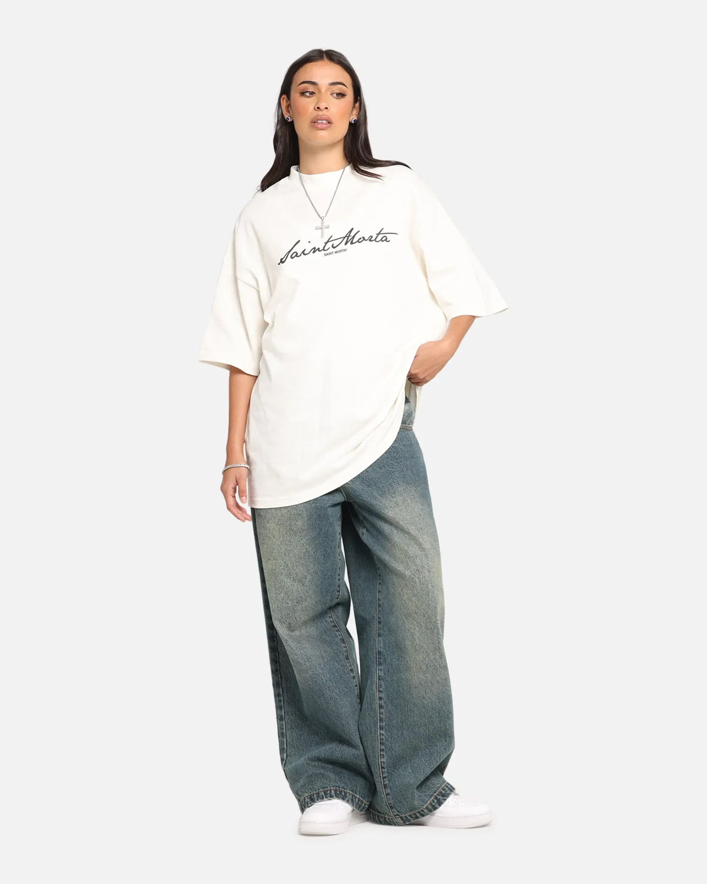 Saint Morta Scripture Mock Neck T-Shirt Off White