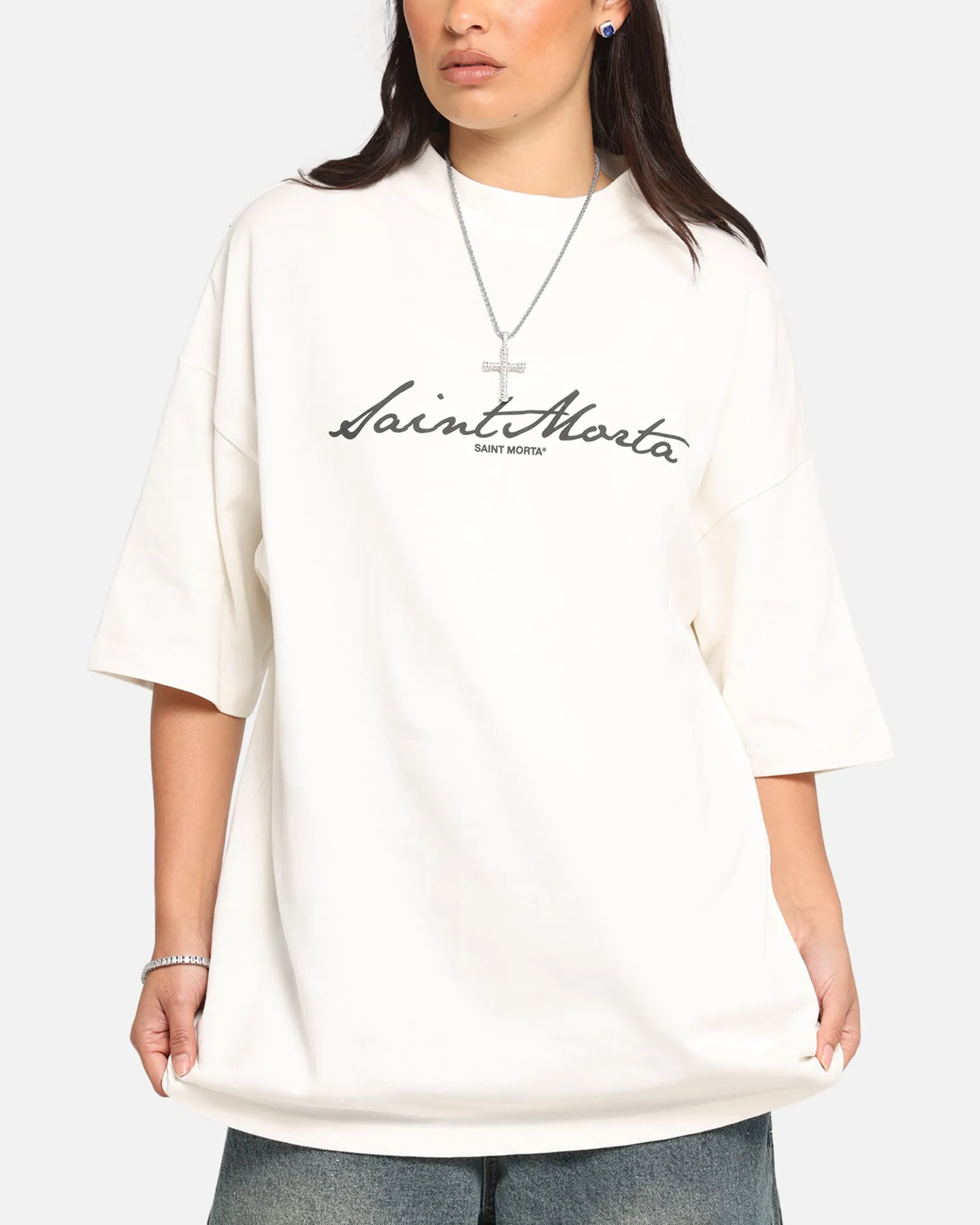 Saint Morta Scripture Mock Neck T-Shirt Off White