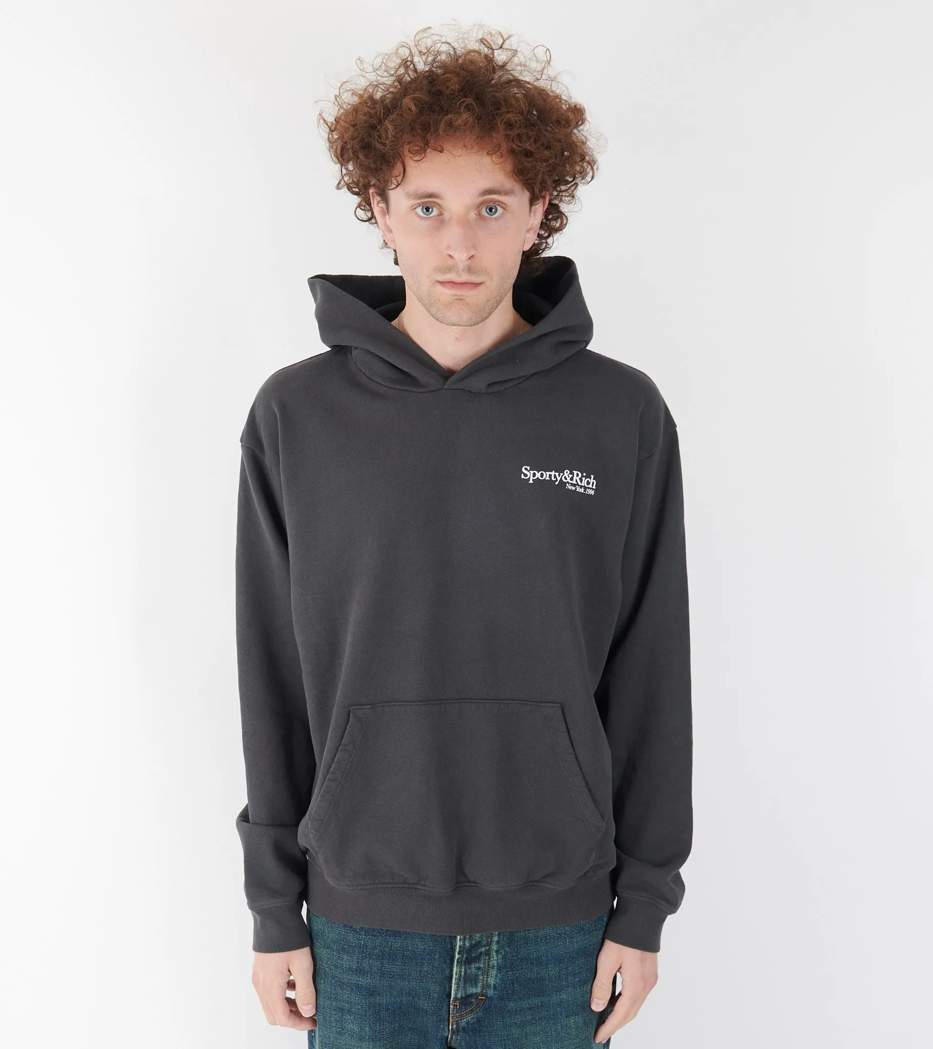 Serif Logo Hoodie Faded Black/White
