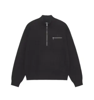 STSSY HALF ZIP MOCK NECK SWEATER BLK