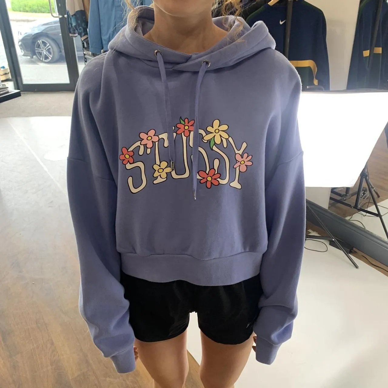 Stussy Cropped Hoodie With Floral Centre Print (S)