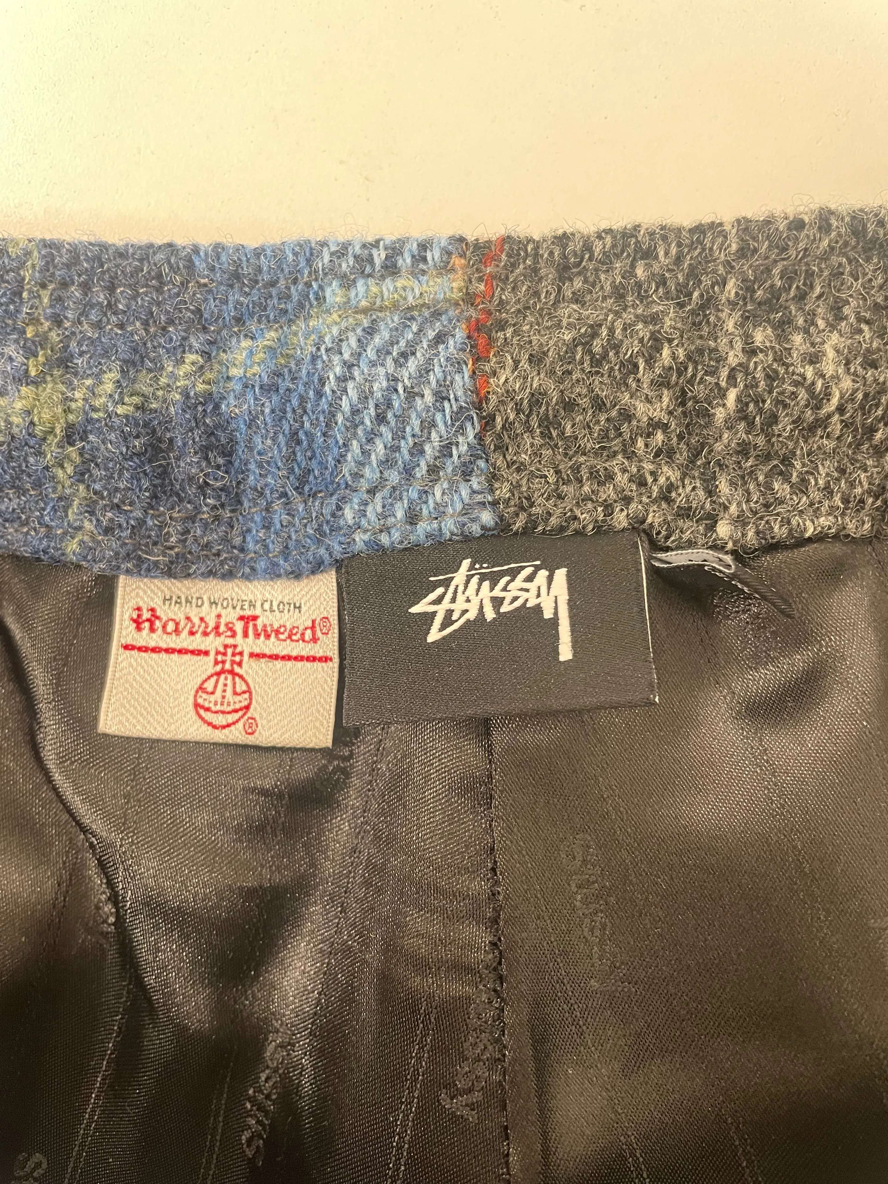 STUSSY/HARRIS TWEED/Straight Pants/XXL/Tweed/BLU/Plaid/HAND WOVEN TWO TONE