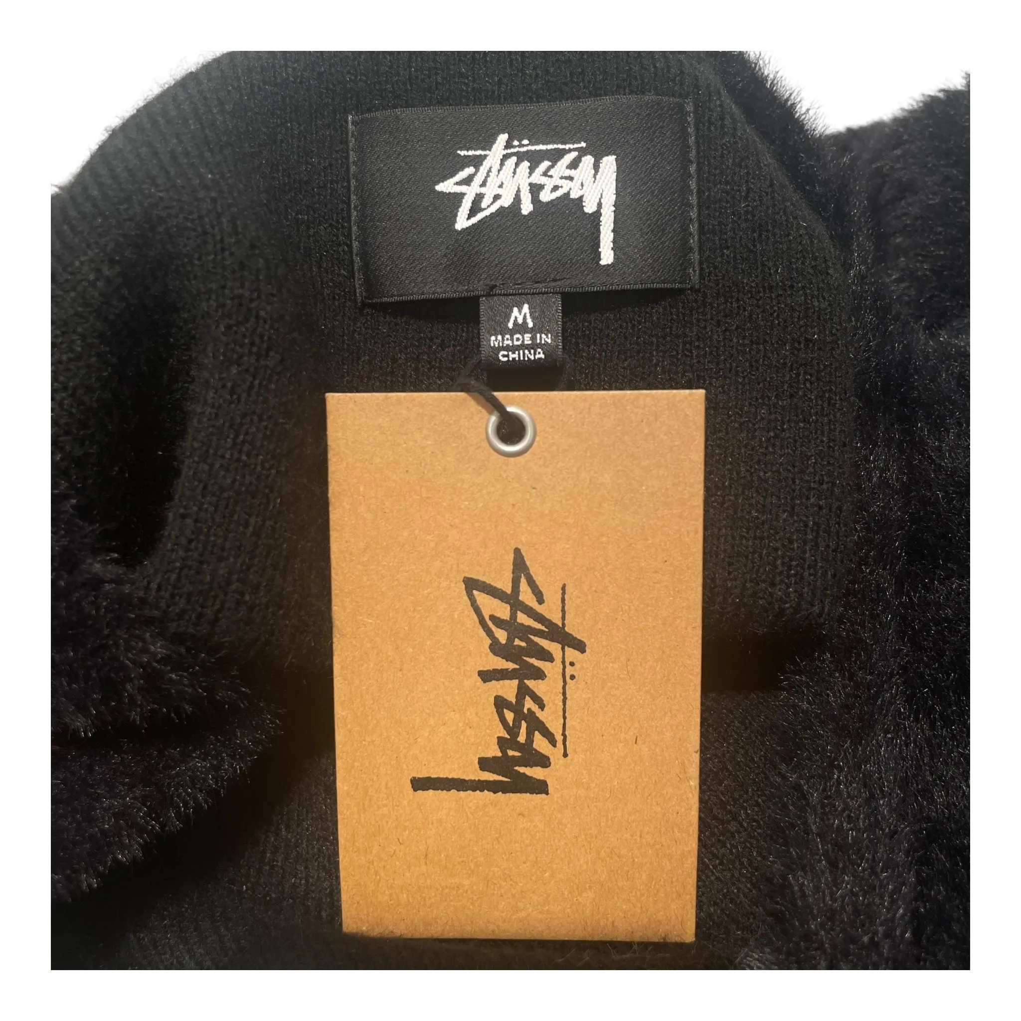 STUSSY/Heavy Cardigan/M/Stripe/Polyester/BLK/