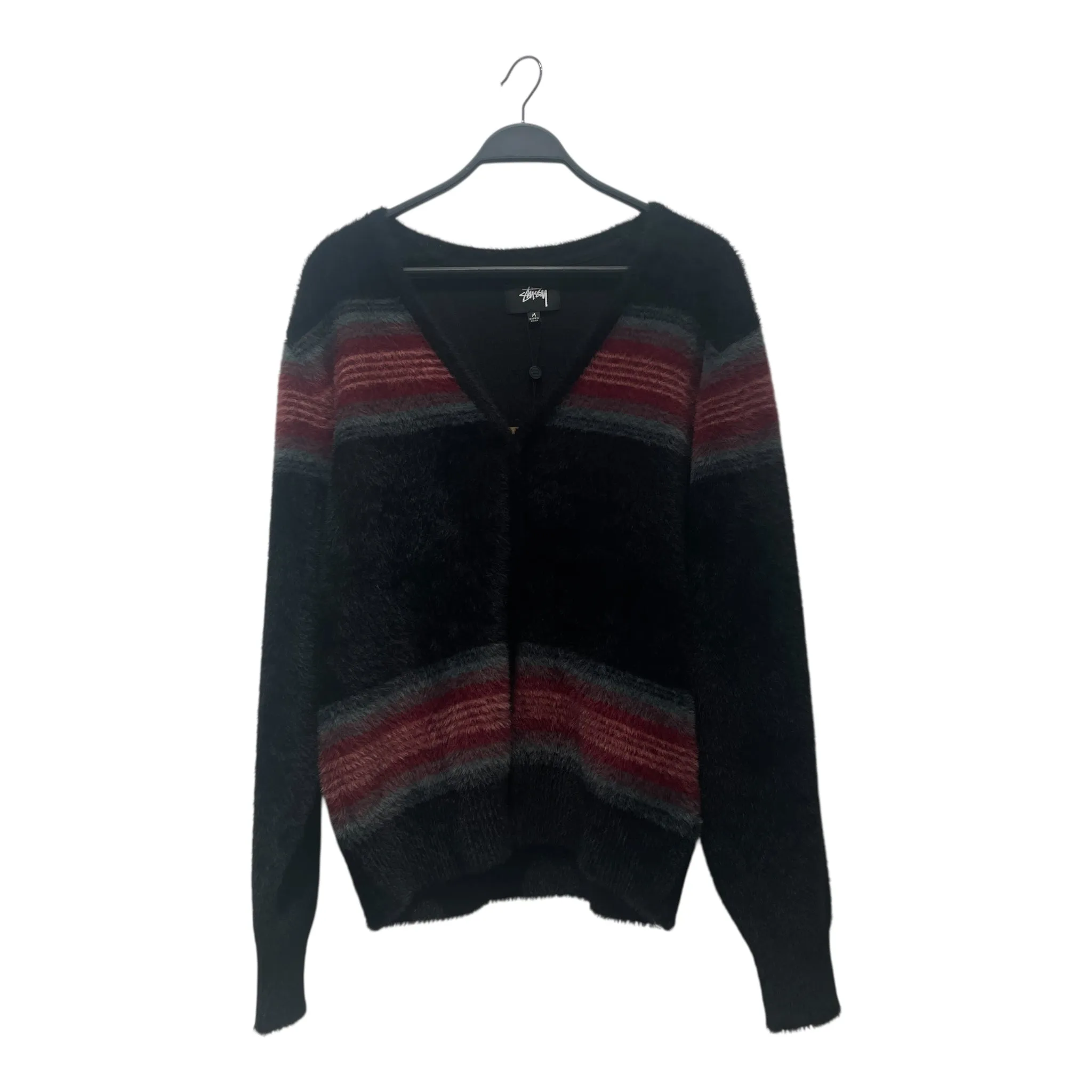 STUSSY/Heavy Cardigan/M/Stripe/Polyester/BLK/
