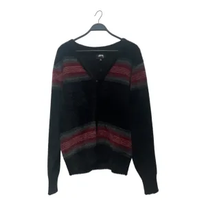 STUSSY/Heavy Cardigan/M/Stripe/Polyester/BLK/