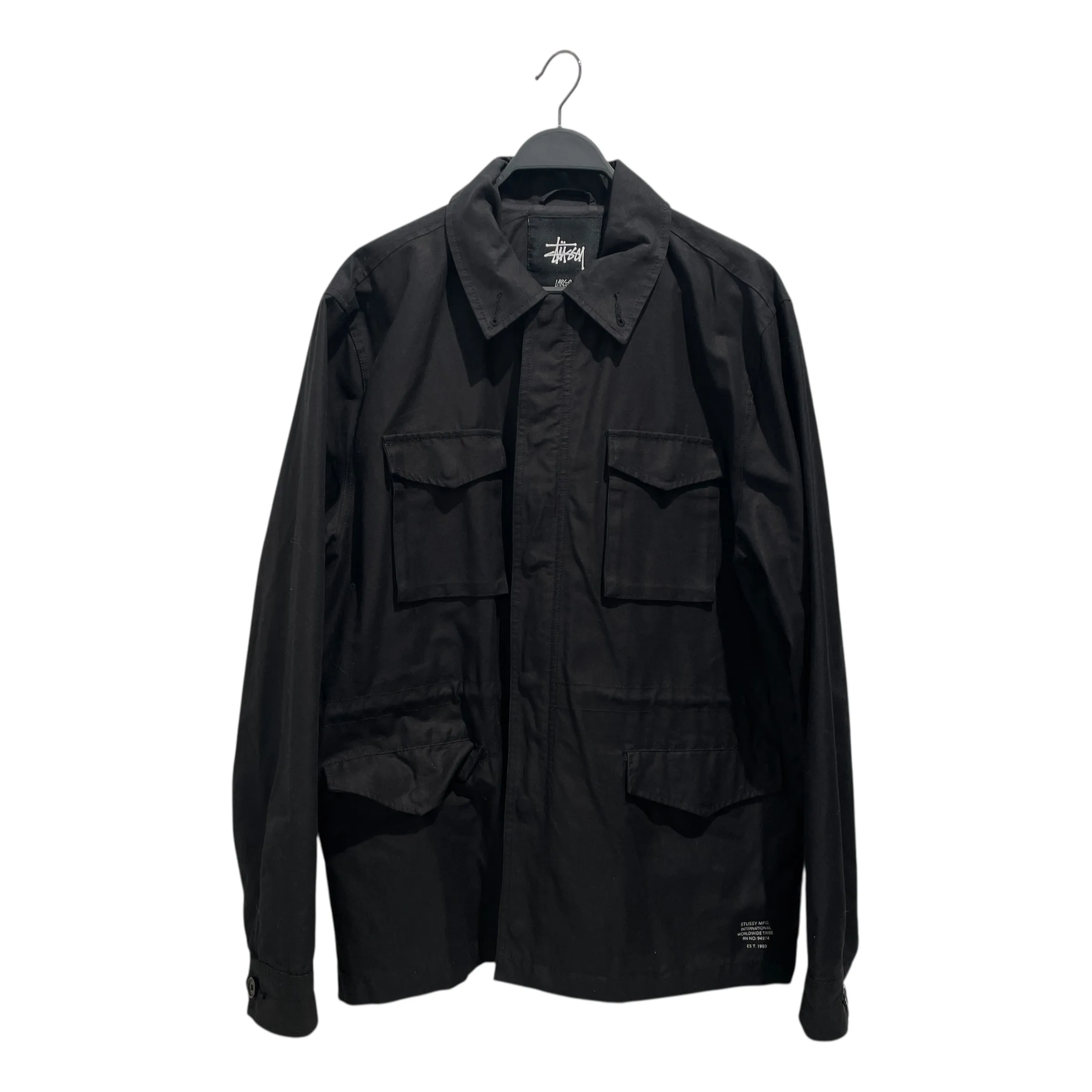 STUSSY/Trench Coat/L/Cotton/BLK/