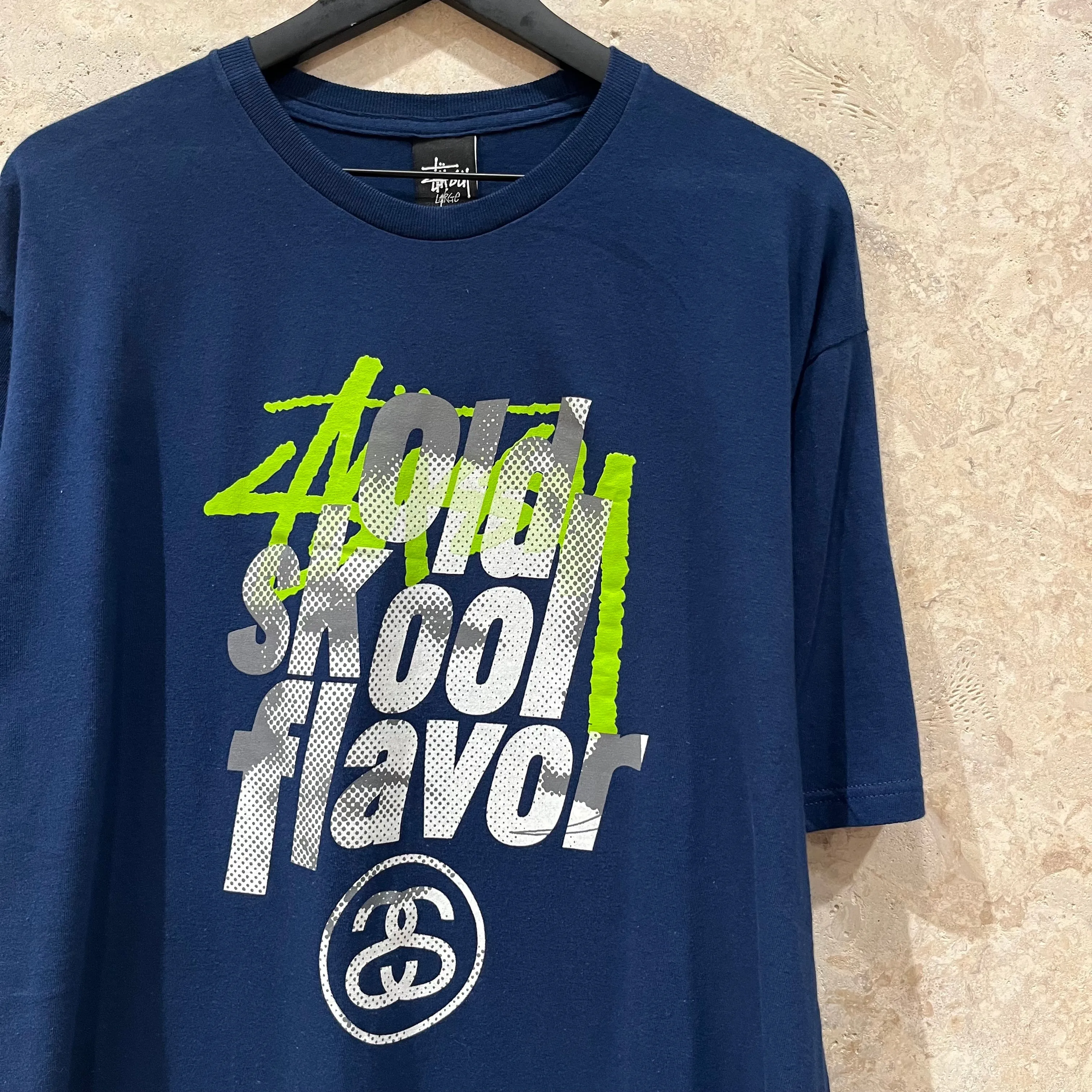 WF 2000s Stussy Old Skool Navy T Shirt Size L