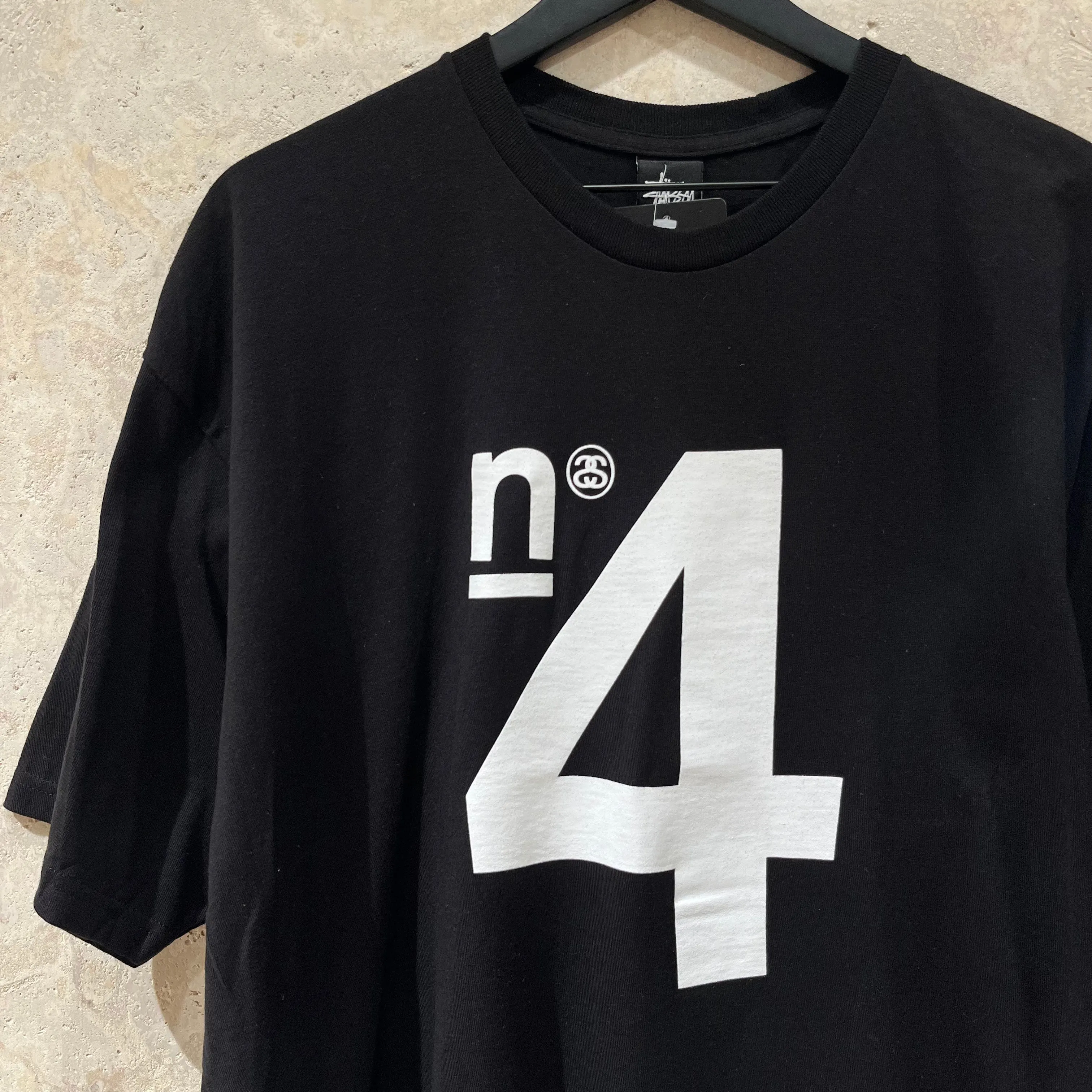 WF 2010s Stussy No4 Black T-Shirt Size XL